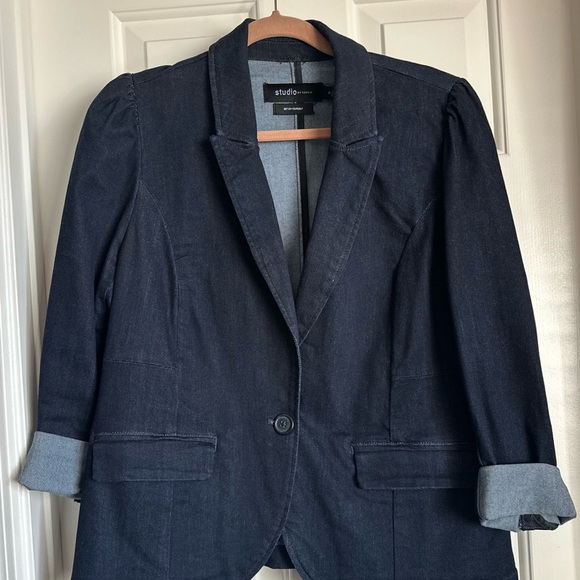 Torrid Denim Puff Sleeve Blazer- Dark Blue - Picture 3 of 5